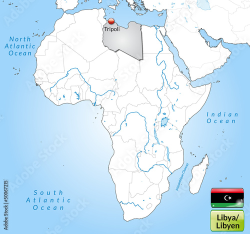Übersichtskarte von Libyen mit Landesflagge