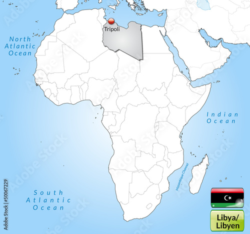 Übersichtskarte von Libyen mit Landesflagge