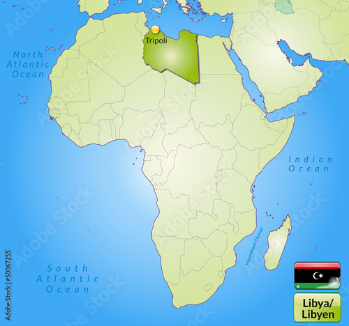 Übersichtskarte von Libyen mit Landesflagge