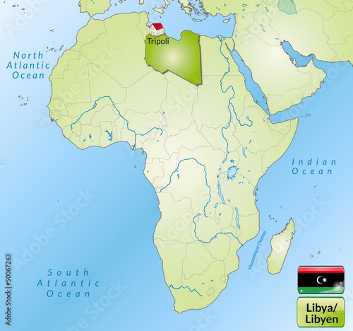 Übersichtskarte von Libyen mit Landesflagge
