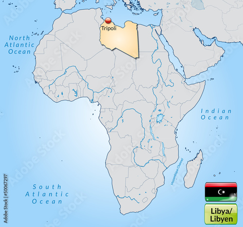Übersichtskarte von Libyen mit Landesflagge
