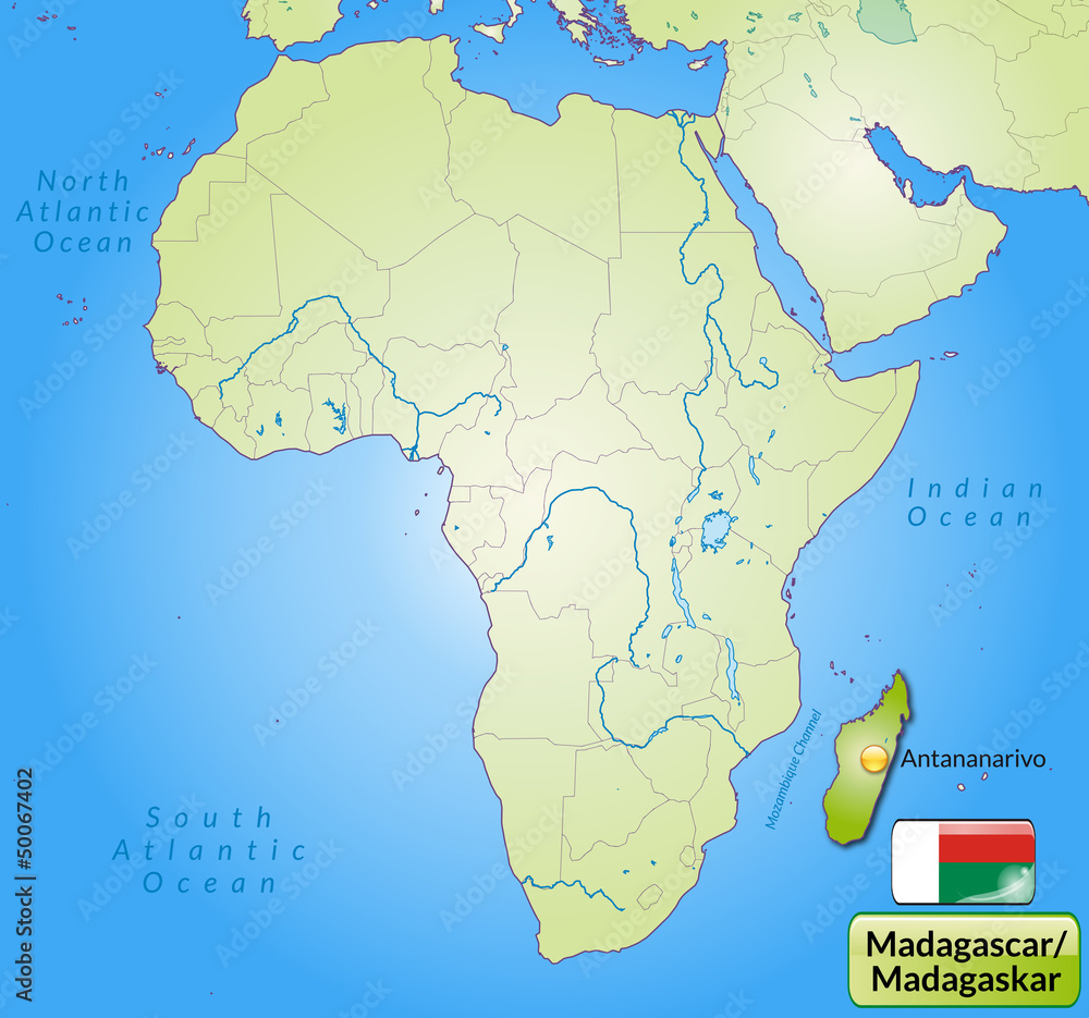 Fototapeta premium Übersichtskarte von Madagaskar mit Landesflagge