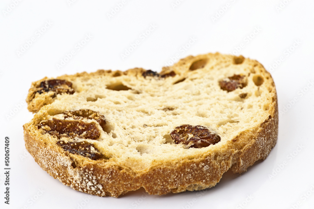 raisin bread toast on white background