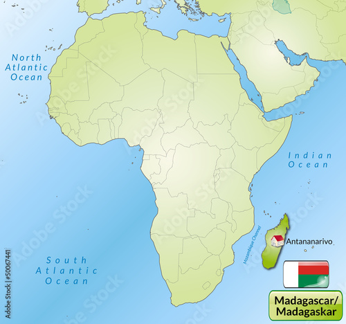   bersichtskarte von Madagaskar mit Landesflagge