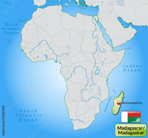 Übersichtskarte von Madagaskar mit Landesflagge