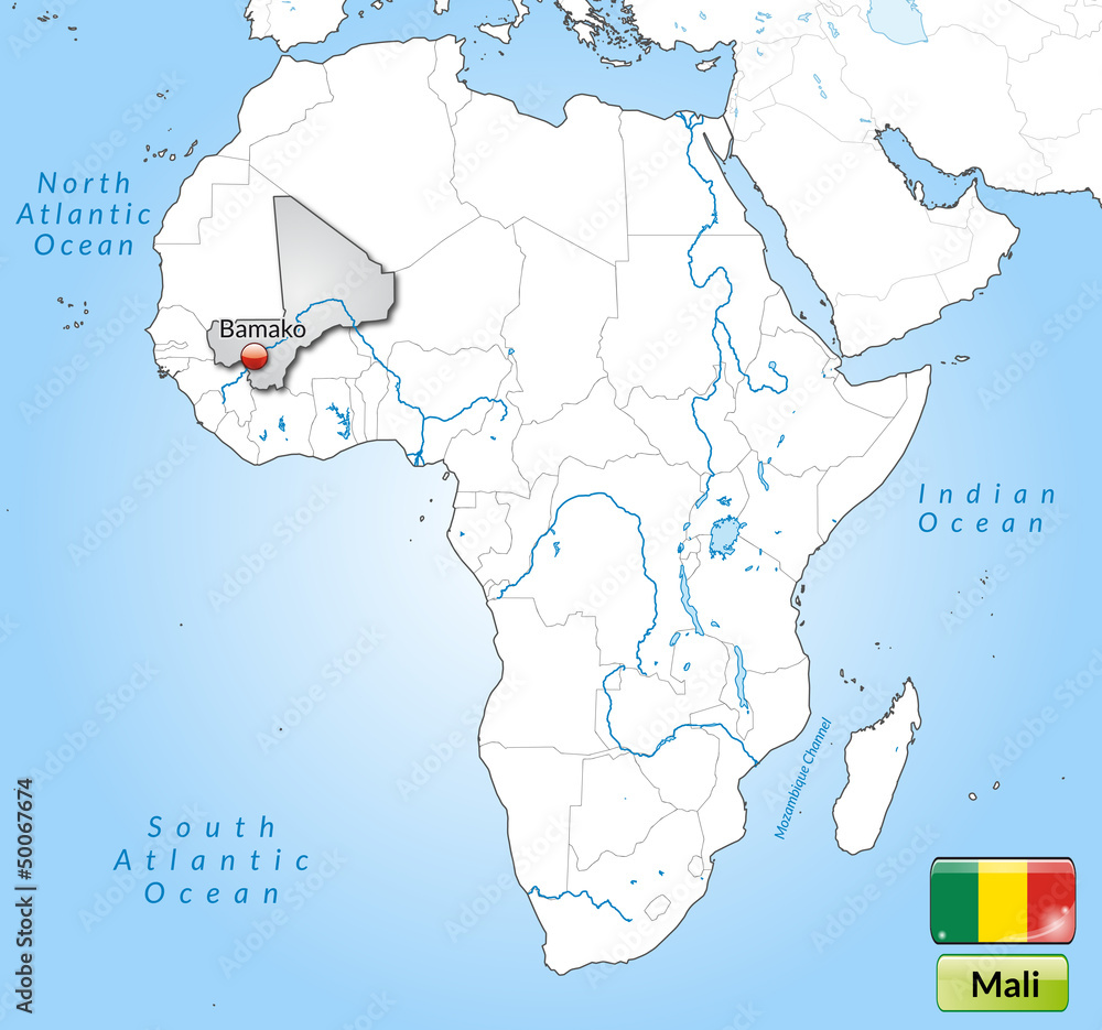 Übersichtskarte von Mali mit Landesflagge