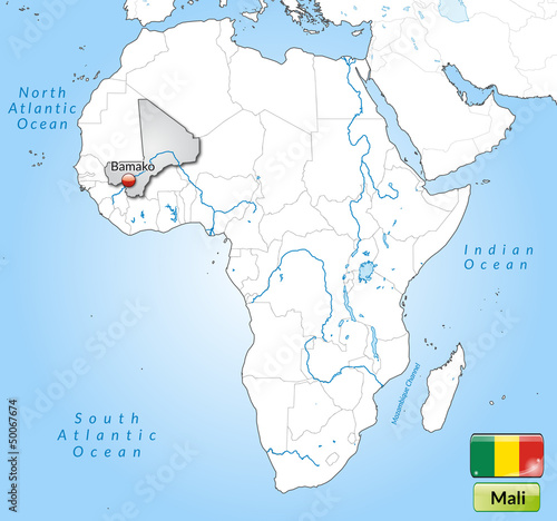 Übersichtskarte von Mali mit Landesflagge