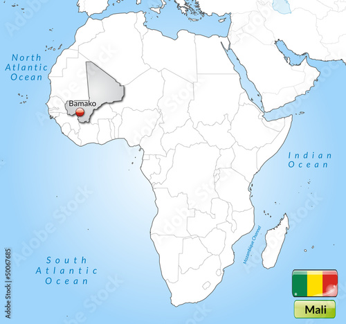 Übersichtskarte von Mali mit Landesflagge