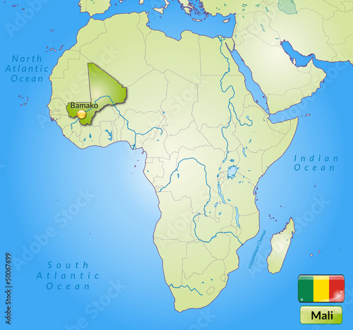 Übersichtskarte von Mali mit Landesflagge