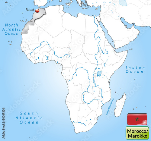 Übersichtskarte von Marokko mit Landesflagge