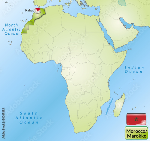 Übersichtskarte von Marokko mit Landesflagge