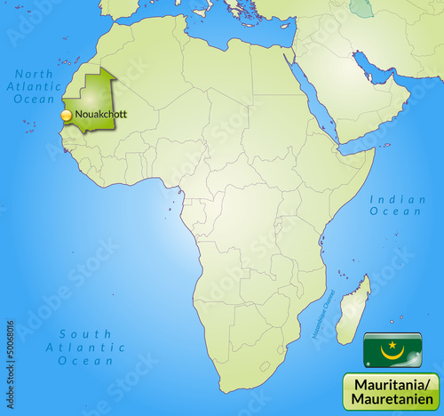 Übersichtskarte von Mauretanien mit Landesflagge