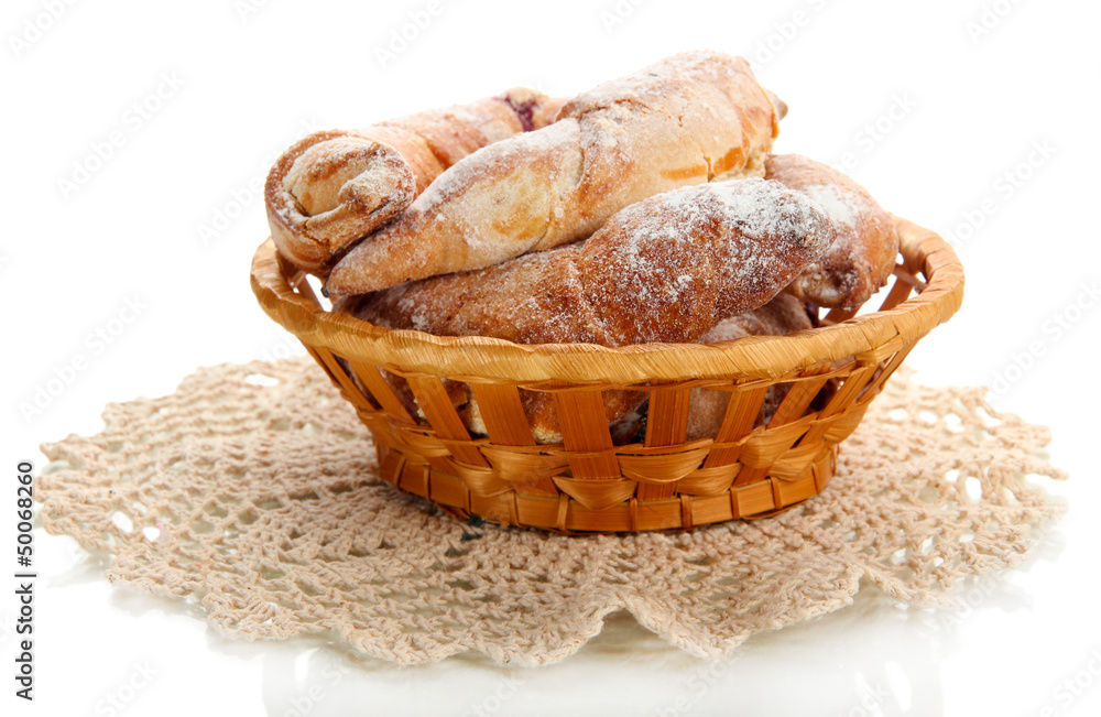 Taste croissants in basket isolated on white. Taste croissants in basket isolated on white.