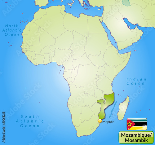   bersichtskarte von Mosambik mit Landesflagge