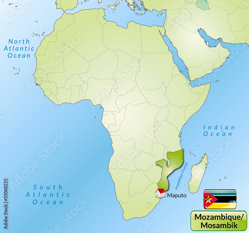 Übersichtskarte von Mosambik mit Landesflagge