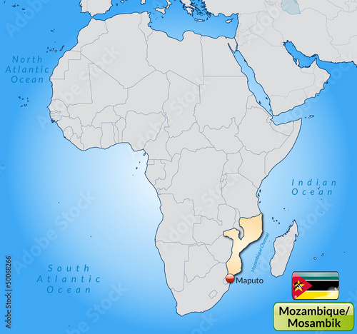 Übersichtskarte von Mosambik mit Landesflagge