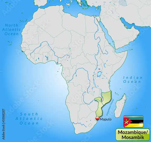 Übersichtskarte von Mosambik mit Landesflagge