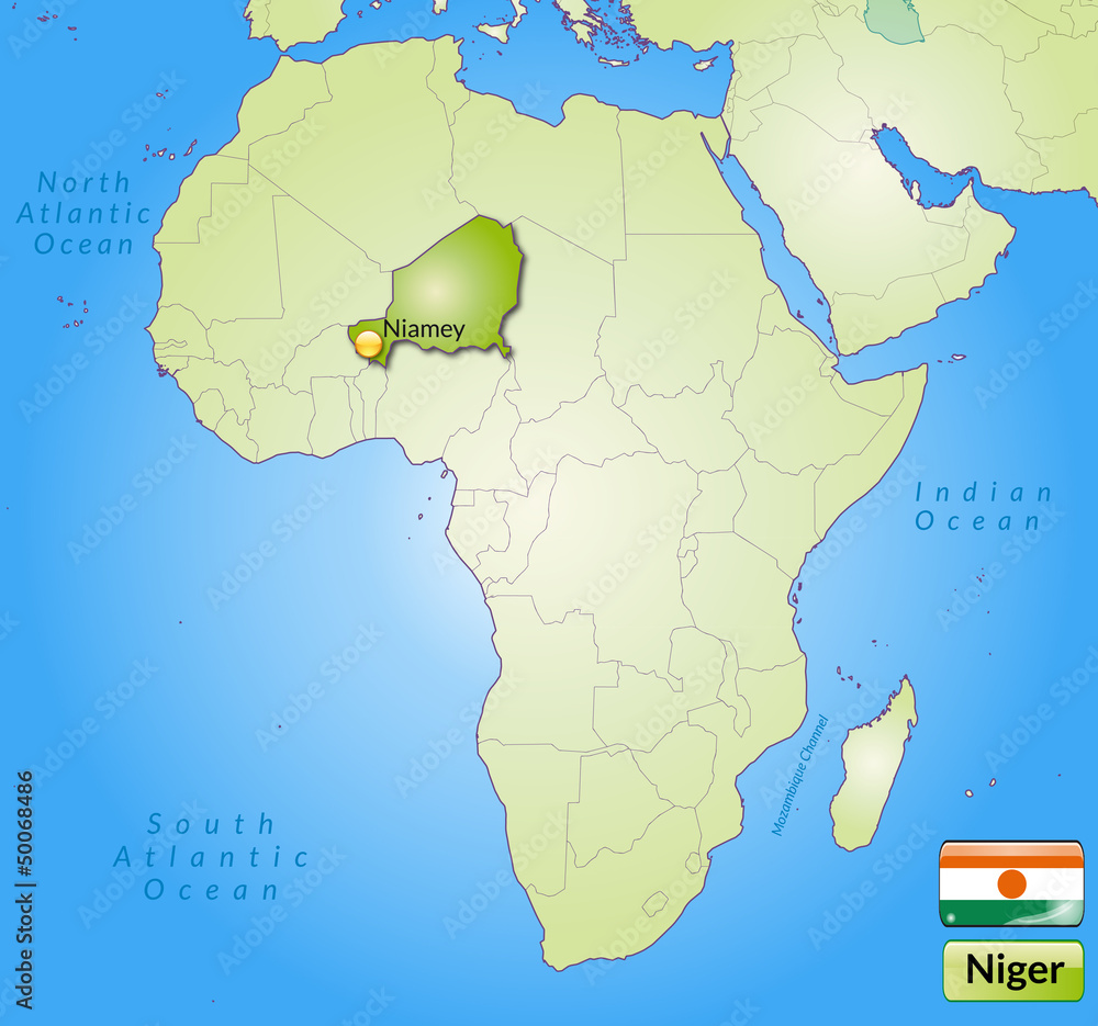 Übersichtskarte von Niger mit Landesflagge