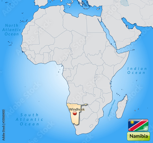 Übersichtskarte von Namibia mit Landesflagge