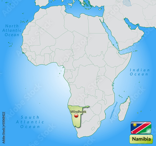 Übersichtskarte von Namibia mit Landesflagge