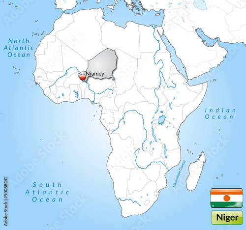 Übersichtskarte von Niger mit Landesflagge
