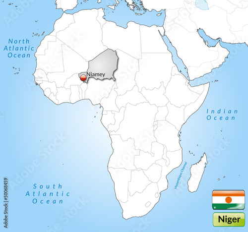 Übersichtskarte von Niger mit Landesflagge