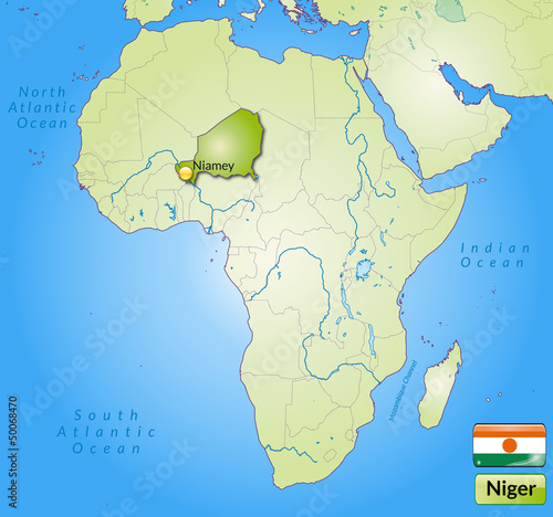 Übersichtskarte von Niger mit Landesflagge