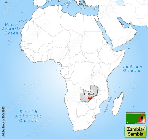 Übersichtskarte von Sambia mit Landesflagge