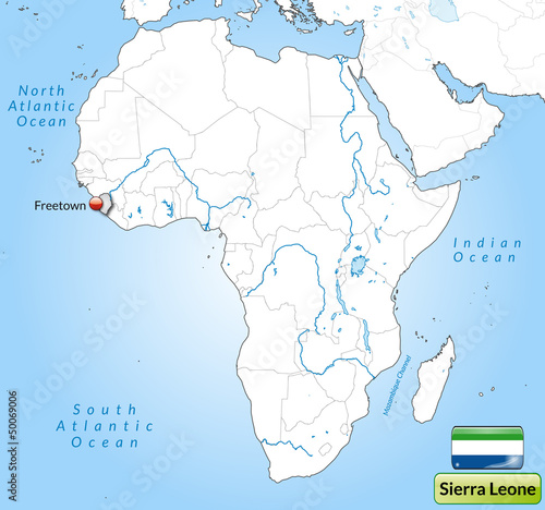 Übersichtskarte von Sierra Leone mit Landesflagge