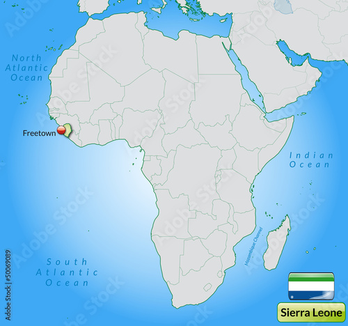 Übersichtskarte von Sierra Leone mit Landesflagge