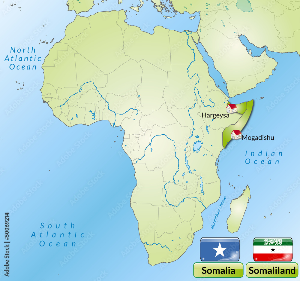Obraz premium Übersichtskarte von Somalia mit Landesflagge