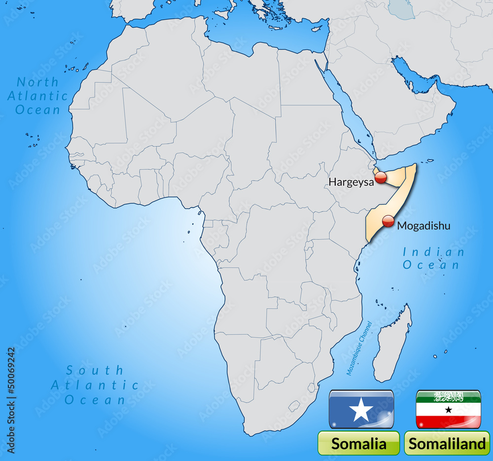 Übersichtskarte von Somalia mit Landesflagge
