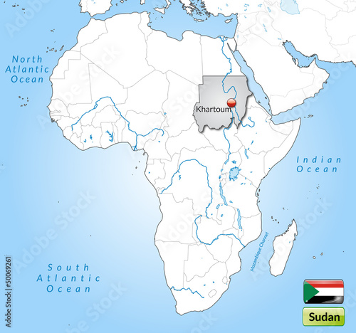 Übersichtskarte des Sudan mit Landesflagge