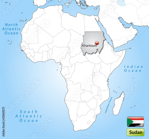 Übersichtskarte des Sudan mit Landesflagge