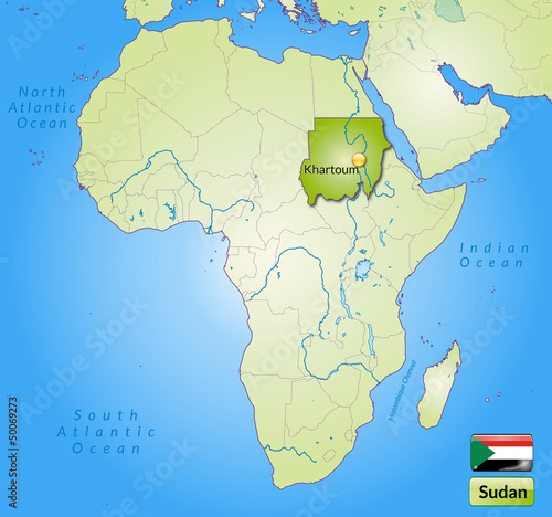 Übersichtskarte des Sudan mit Landesflagge