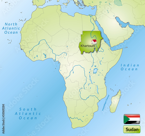 Übersichtskarte des Sudan mit Landesflagge
