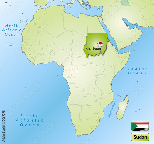 Übersichtskarte des Sudan mit Landesflagge