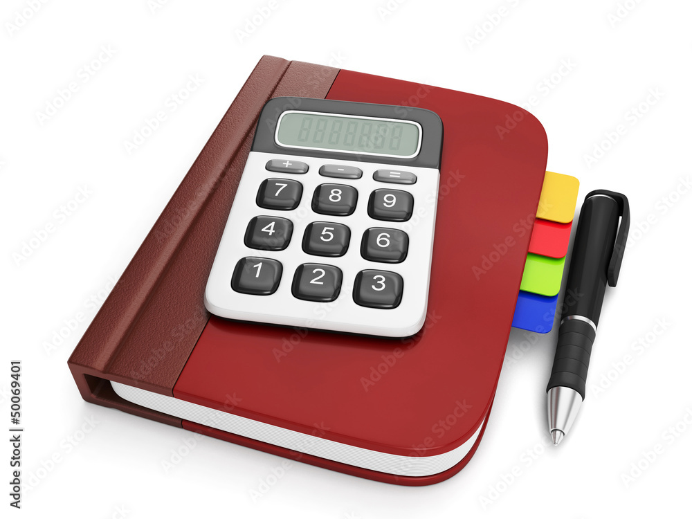 Graphic representation of a notepad and calculator. Notebook wit Graphic representation of a notepad and calculator. Notebook wit