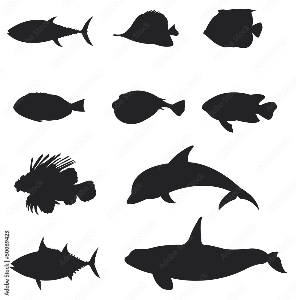 Naklejka premium Sets of silhouette Fishes 2
