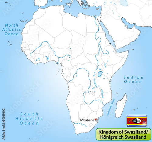 Übersichtskarte von Swasiland mit Landesflagge