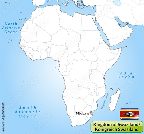 Übersichtskarte von Swasiland mit Landesflagge