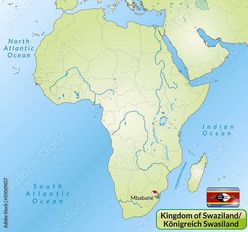 Übersichtskarte von Swasiland mit Landesflagge