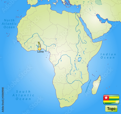 Übersichtskarte von Togo mit Landesflagge