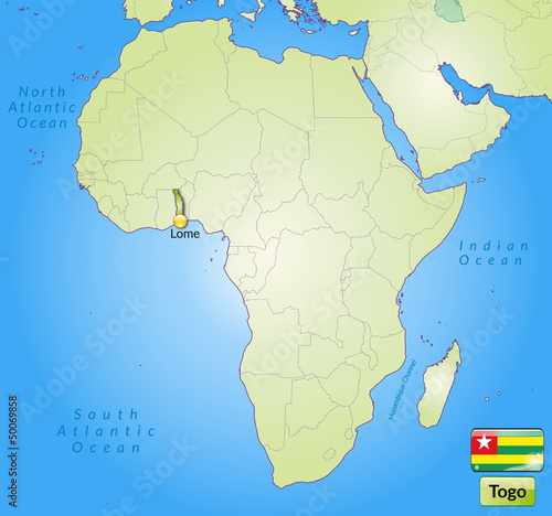 Übersichtskarte von Togo mit Landesflagge