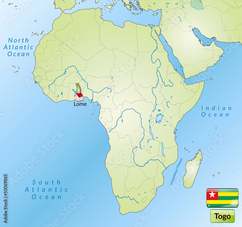 Übersichtskarte von Togo mit Landesflagge