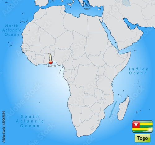 Übersichtskarte von Togo mit Landesflagge