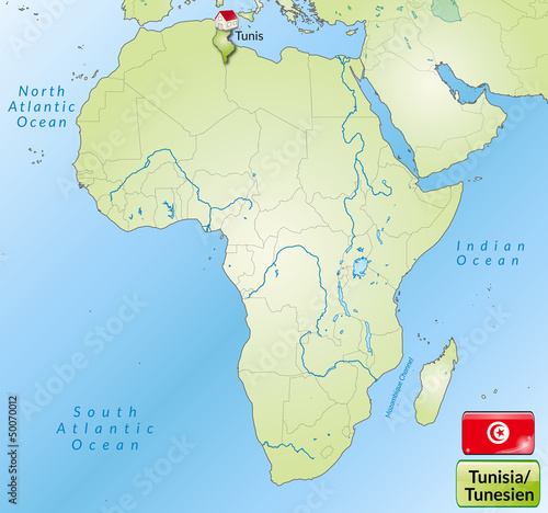 Übersichtskarte von Tunesien mit Landesflagge