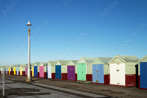 Colorful Beach Huts at Hove, near Brighton, East Sussex, UK. © mparratt