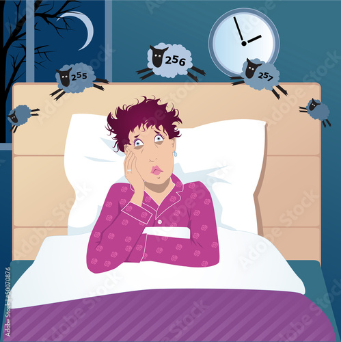 Middle age woman with insomnia counting sheep