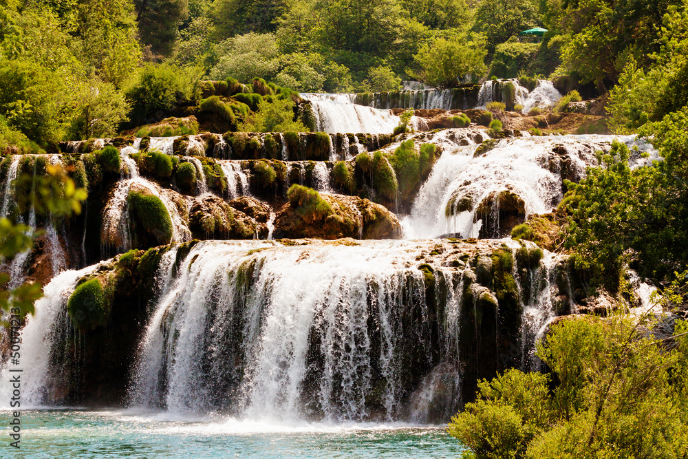 Fototapeta premium Cascade of waterfalls, Krka national park, Croatia